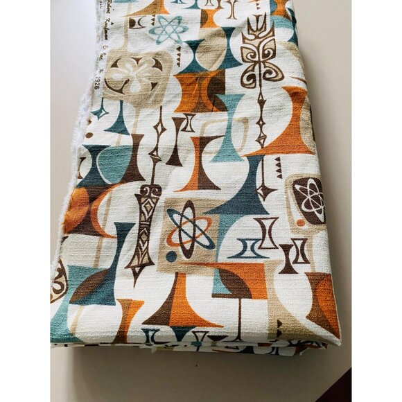 Robert Kaufman Atomic Barkcloth Fabric, MCM Tiki Print 3 Yards - Picture 6 of 10